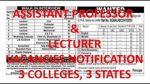 Assistant Professor and Lecturer Vacancies in 3 Colleges from 3 Different States for Non UGC NET