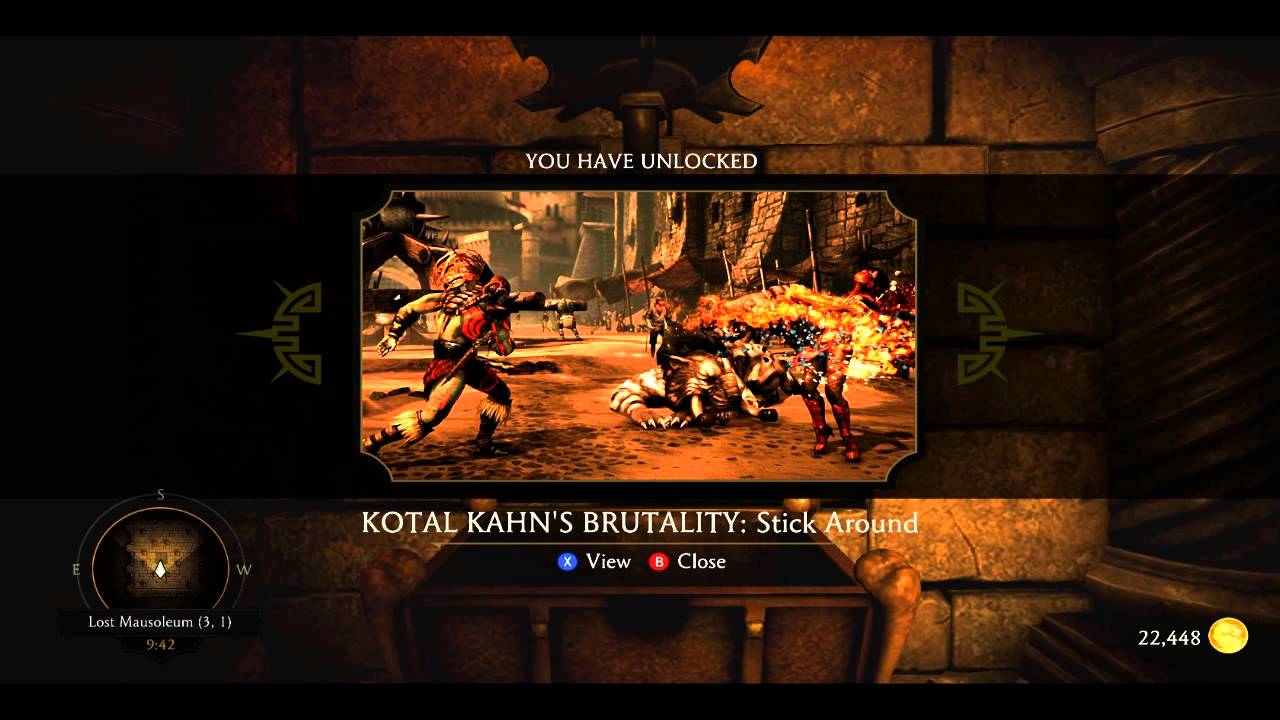 MKX KRYPT UNLOCK Kotal Kahn's Brutality Stick Around (3,1) YouTube