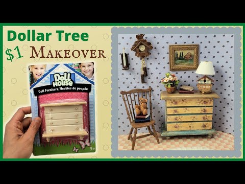 EASY Dollar Tree dollhouse furniture Makeover | DIY Floral Dresser