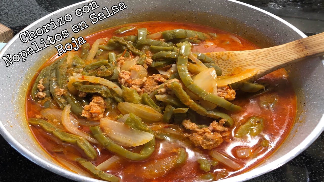 Top 41+ imagen receta de longaniza con nopales en salsa roja