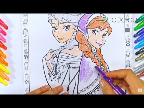 Hình Công Chúa Tô Màu Elsa - Tô màu Công chúa Elsa và Anna - Coloring princess Else and Anna Frozen | CÚCCU