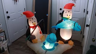Gemmy Christmas Airblown Inflatable 5Ft Penguins Ice Fishing Re-Review