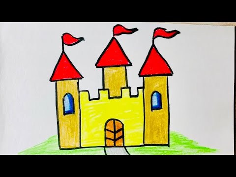 How to draw Easy and Colour Castle Step-by-step || Glitter Castle Chart Poster for beginners ...
