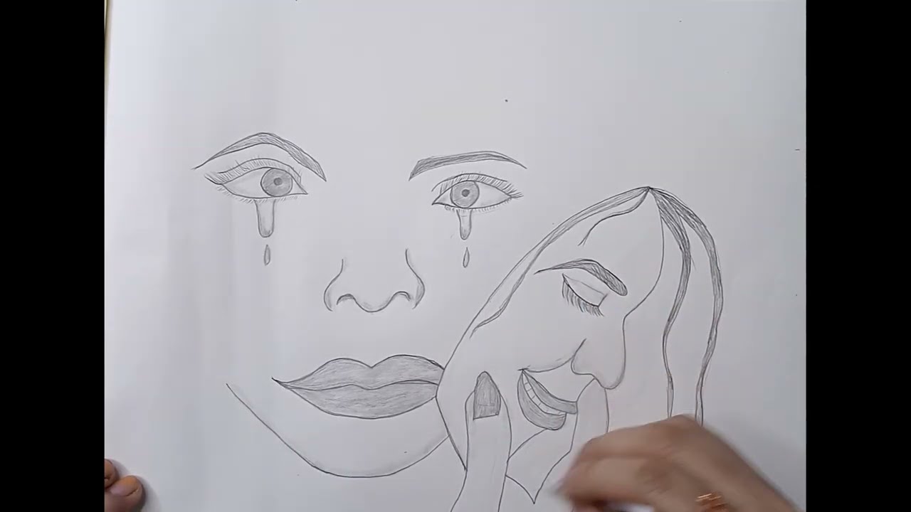 Sad Girl Drawing with Mask | Emotional Pencil Sketch | Hidden Pain Art Tutorial