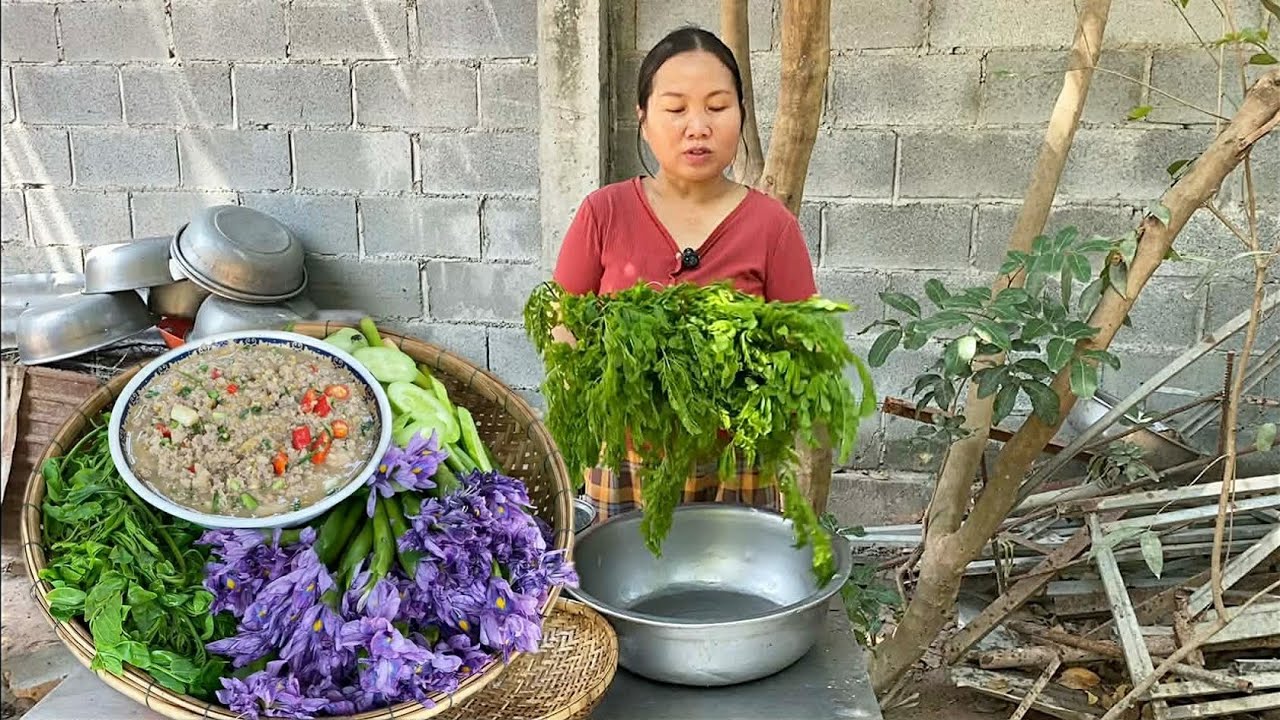 Stir Fried Prahok with Rare Local Vegetables | Authentic Cambodian Village Cooking