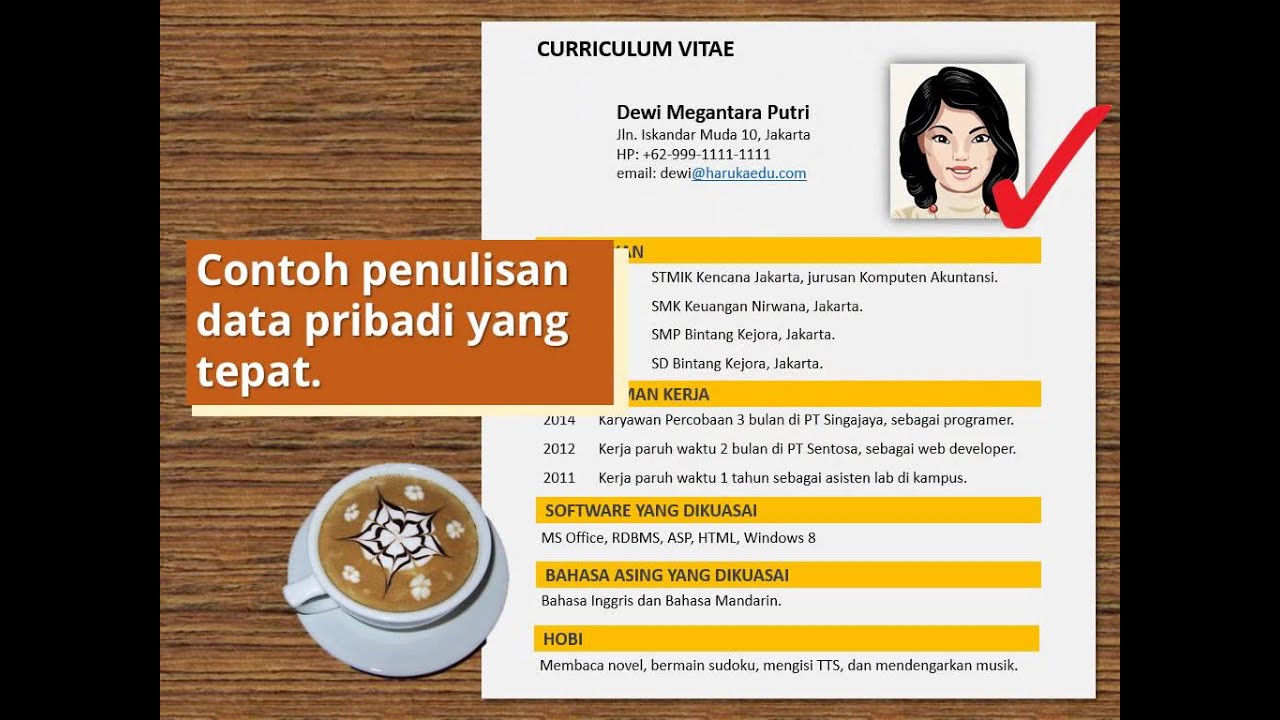 Membuat Curriculum Vitae Cv Resume Biodata Contoh Data
