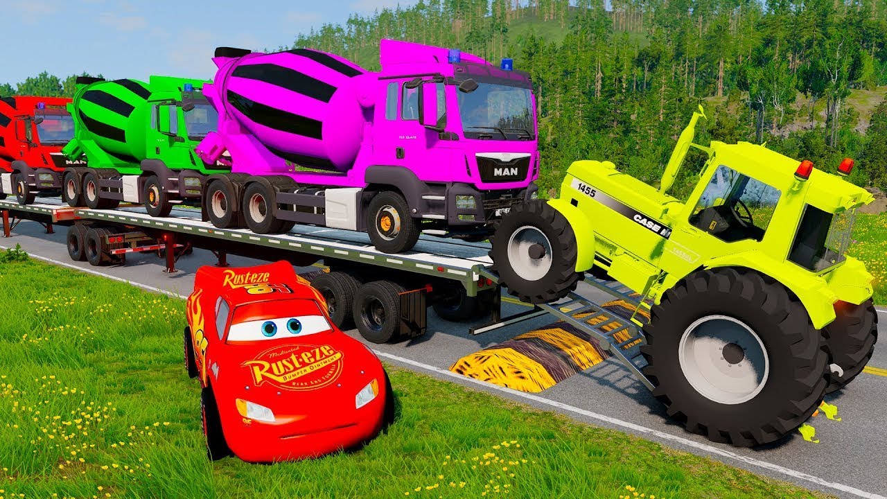 Flatbed Truck McQueen | Transportation with Truck - Pothole vs Car #94 | BeamNG.Drive Gameplay