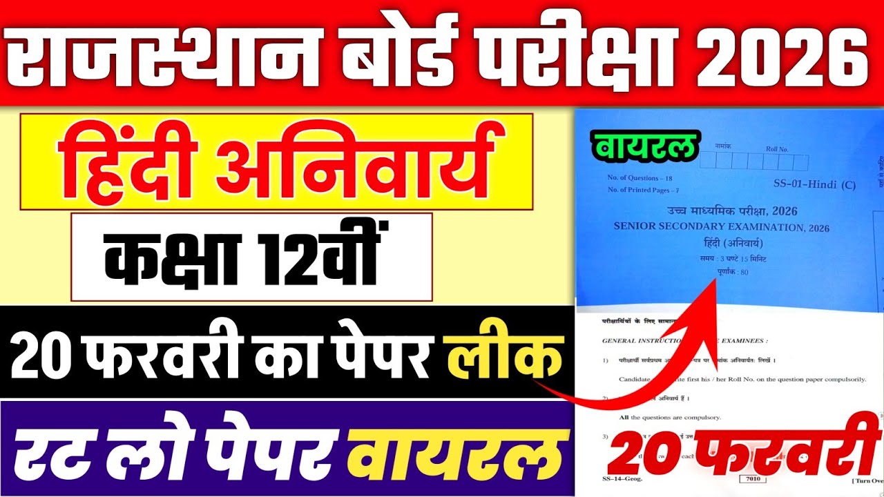 RBSE 12th Hindi Compulsory Varshik paper 2026 | राजस्थान वार्षिक पेपर कक्षा 12 हिन्दी अनिवार्य 2026