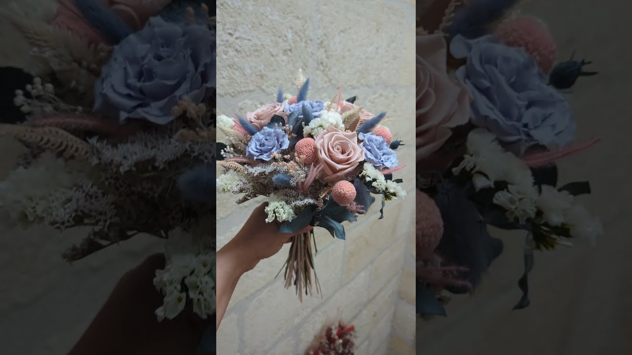 Bouquet de mariée romantique en roses éternelles et fleurs séchées, Pauline