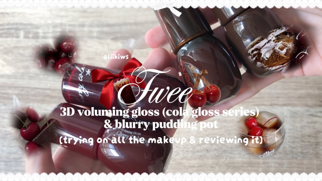 Fwee 3D Voluming gloss cola gloss series & pudding pot!!🍫🍮 (trying on all the makeup & review) ♡🤎
