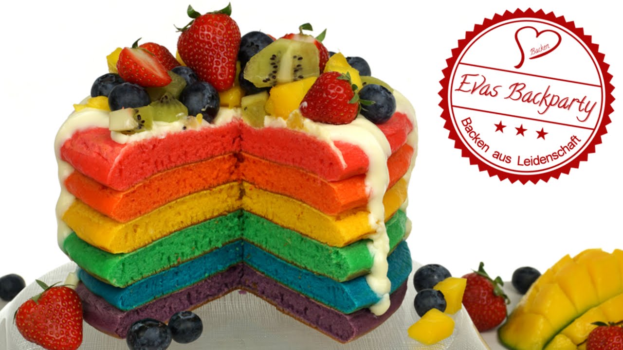 Regenbogen Pancake Torte / fluffige Rainbow Pancake / Regenbogentorte / Backen Evas Backparty