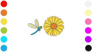 🪶🌼 Dragonfly with Daisy Flower 🎨 Cute Kids Coloring Page ✨
