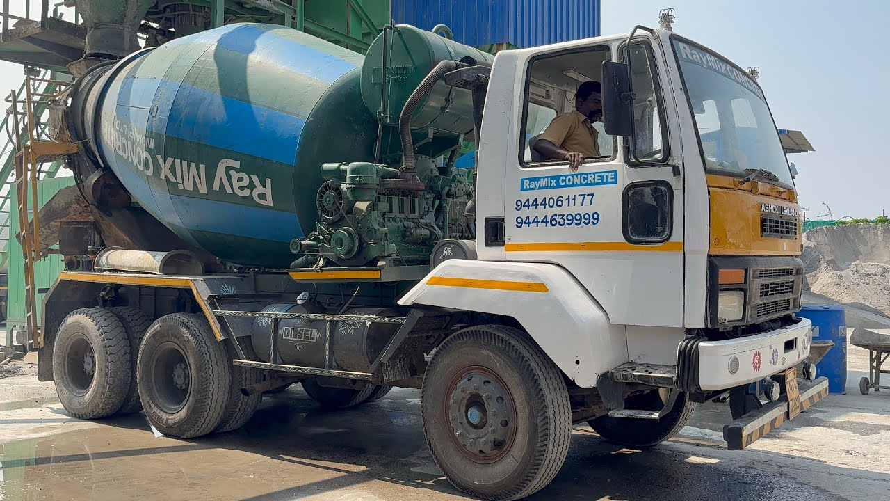 Ashok Leyland Concrete Mixer Truck Unloading Ready Mix Concrete at Construction Site | Heavy Work