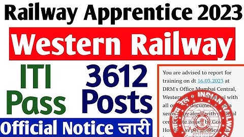 Western Railway Apprentice 3612 Posts Latest official Update 2023, RRC WR BCT Division Joining 2023