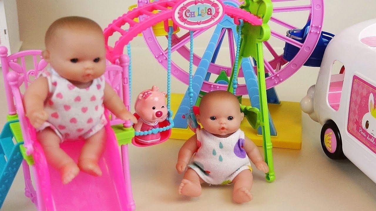 Baby doll park slide wheel and car toys play YouTube