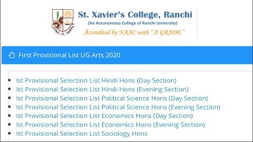 St xavier college ranchi UG Economics and Sociology 1st Provisional Selection List Out 2020