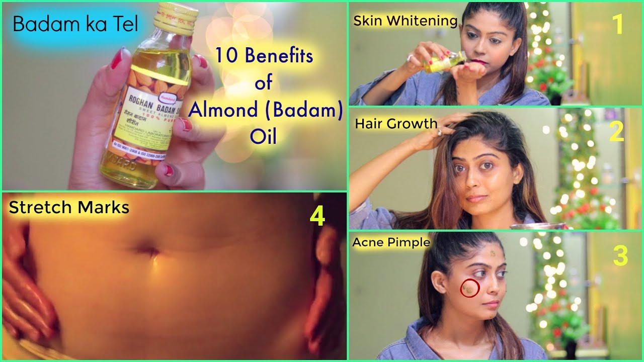 TOP 10 USES & BENEFITS OF ALMOND ( Badam) OIL FOR SKIN AND HAIR - YouTube