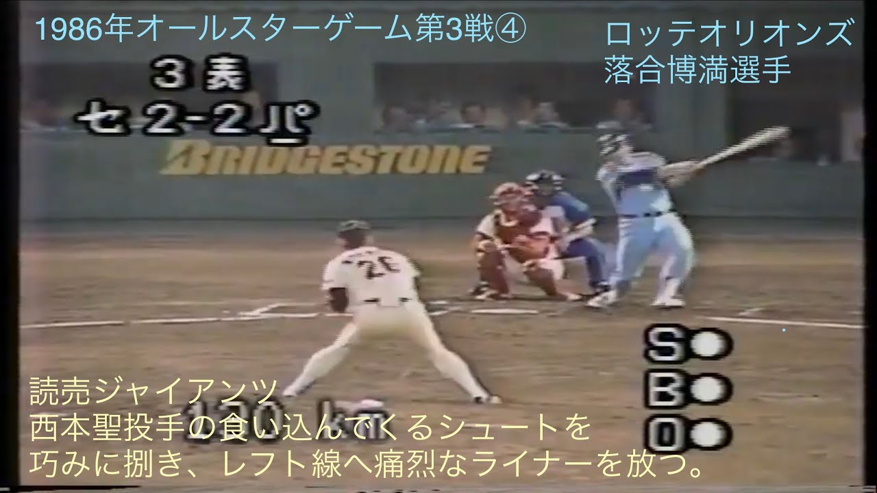 西本聖 懐かし動画 1986年オールスターゲーム第3戦④ 西本聖投手のシュートを捌き、痛烈なライナーを放つ落合博満選手 - YouTube