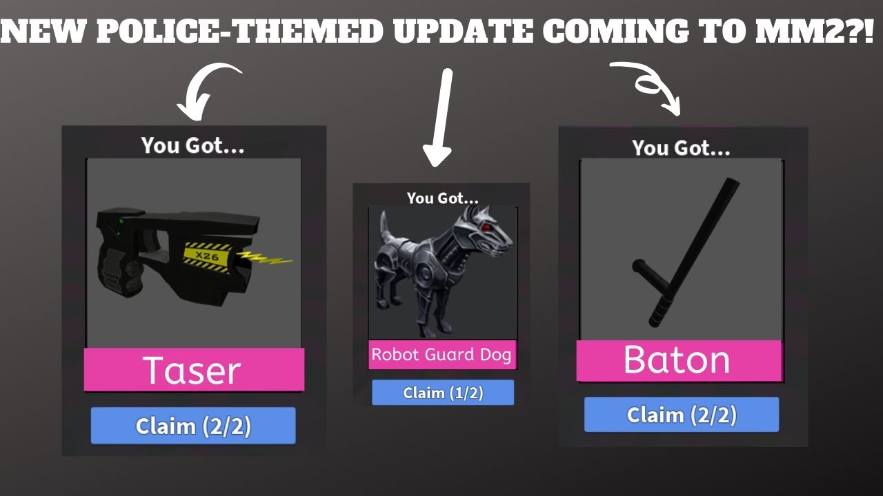 New Mm2 Police Themed Thanksgiving Update Taser Baton And Guard Dog Godlies More Youtube - x26 roblox