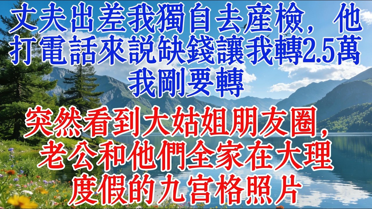 丈夫出差我獨自去產檢，他打電話來說缺錢讓我轉2.5萬，我剛要轉，突然看到大姑姐朋友圈，老公和他們全家在大理度假的九宮格照片#婆媳 #分享 #感情