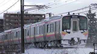 雪をたっぷりつけたE129系B5編成【4K】信越本線下り431M