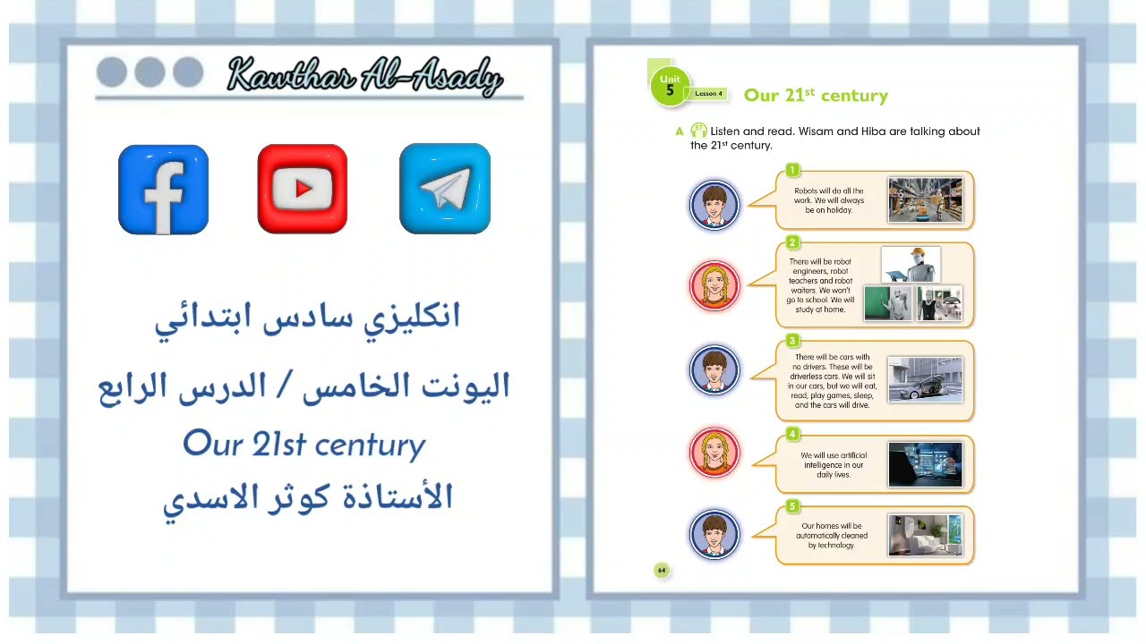 #29 #انكليزي_سادس_ابتدائي اليونت الخامس/ الدرس الرابع Our 21st century القرن الحادي والعشرين