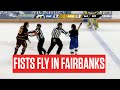 Arizona state vs alaska chaotic finish includes multiple goals rare college hockey fight