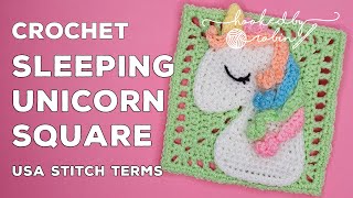 Crochet Sleeping Unicorn Square 🦄 Unicorn Dreams Blanket CAL