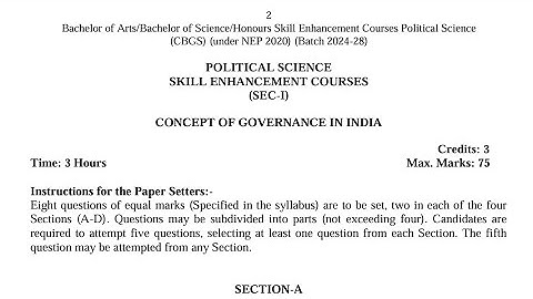 BA / BSc 2nd Semester Political Science Skill Enhancement Course Syllabus 2025 GNDU University