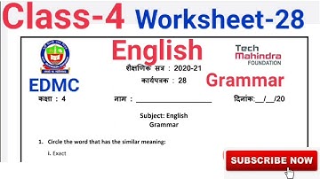 EDMC Class 4 Worksheet 28 English Grammar Class 4th (similar meaning,thirsty crow,number name words)