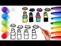 How To Draw cute Lipstick Drawing, Painting &amp; Coloring For Kids and Toddlers_ Child Art 🐋🌈🎨