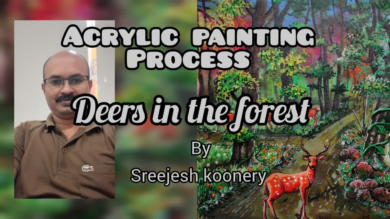 Deers in the forest road _Acrylic painting process by Sreejesh koonery 