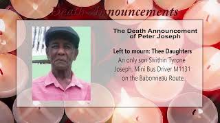 Death Announcement for Peter Joseph