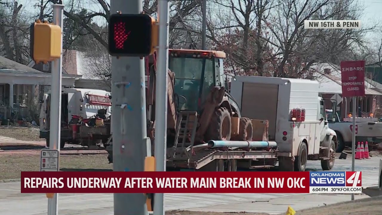 Repairs underway after water main break in NW OKC - YouTube