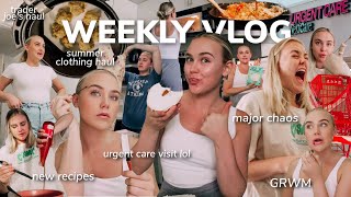 WEEKLY VLOG: straight chaos, trader joe&#39;s haul, urgent care visit lol, summer clothing haul, grwm