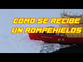 Recepción del rompehielos A R A Almirante Irizar, las pruebas de hielo del RHAI, en la Antártida