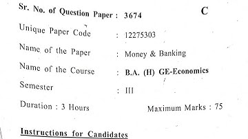 B.com l B.A Hons l B.com Hons l Economic Money and banking Questions pepar 2022 ll Delhi University