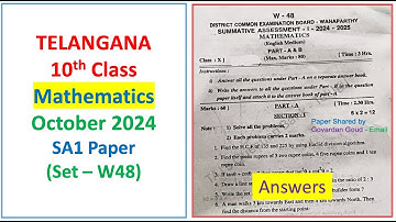 10th class SA1 Maths 2024 - 2025 exam question paper Mathematics with key Telangana TG TS Set W48