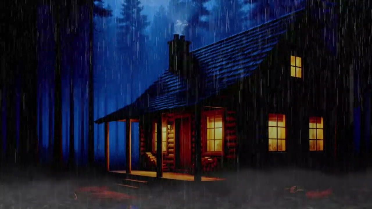 Heavy Rain Sounds 1h 20m | Hidden Cabin Deep in the Midnight Forest