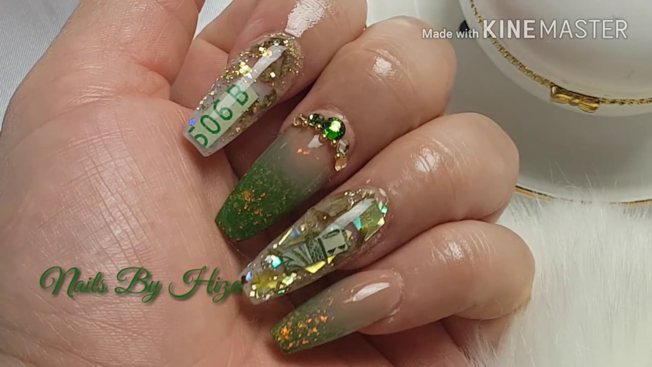 Uñas verde militar efecto Ombre +Dollar + hierva - thptnganamst.edu.vn