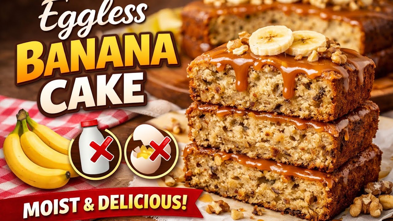 How to bake Eggless Banana Cake | Soft & Moist No Oven Recipe