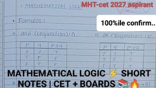 Mathematical Logic Short Notes 📚 | Maths Part 1 Chapter 1 | MHT-CET 2027 Preparation