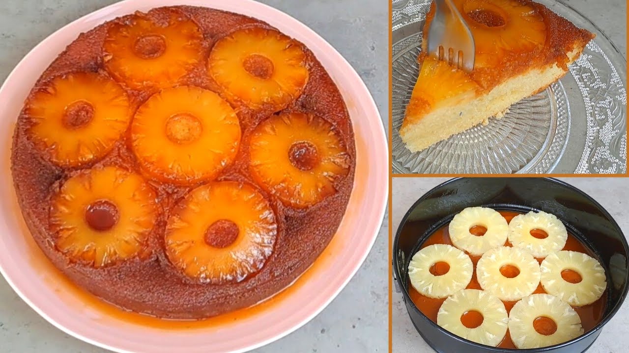 كيكه الأناناس المقلوبه بكل التفاصيل وسر نجاح صوص الكراميل وطعم الكيك المميز