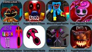 Poppy Playtime 2 Mobile, Poppy 3 Steam, Poppy 4 Steam, Poppy 4 Minecraft,Garten Of Banban 7 Mobie+St