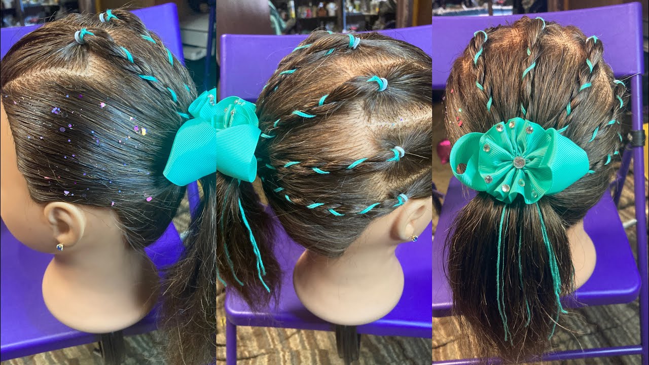 Fácil peinado para niñas/easy hairstyle for girls (with color strings