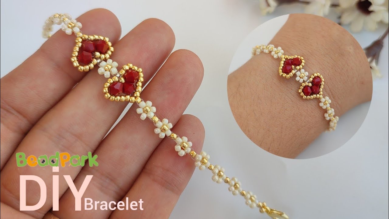 💖Heart bracelet/Lovely hearts bracelet/How to make beaded