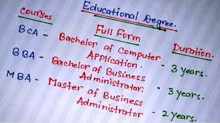 Full Form of B.A, BBA, BCA, B.SC, MBA, MCA, B.tech, M.tech, MBBS etc | Educational Degree Full form