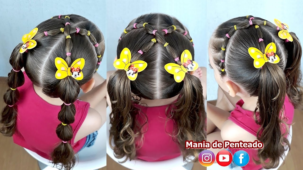 Penteado Infantil com elásticos coloridos e Maria Chiquinha 