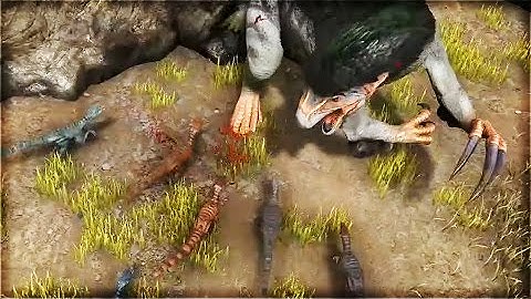 Ark Dino Battle Scenarios | THERIZINOSAURUS SWARMED BY TROODON