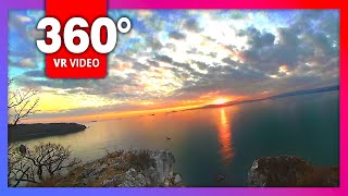 Шум моря, закат солнца, вид на море с горы (видео 360 градусов)